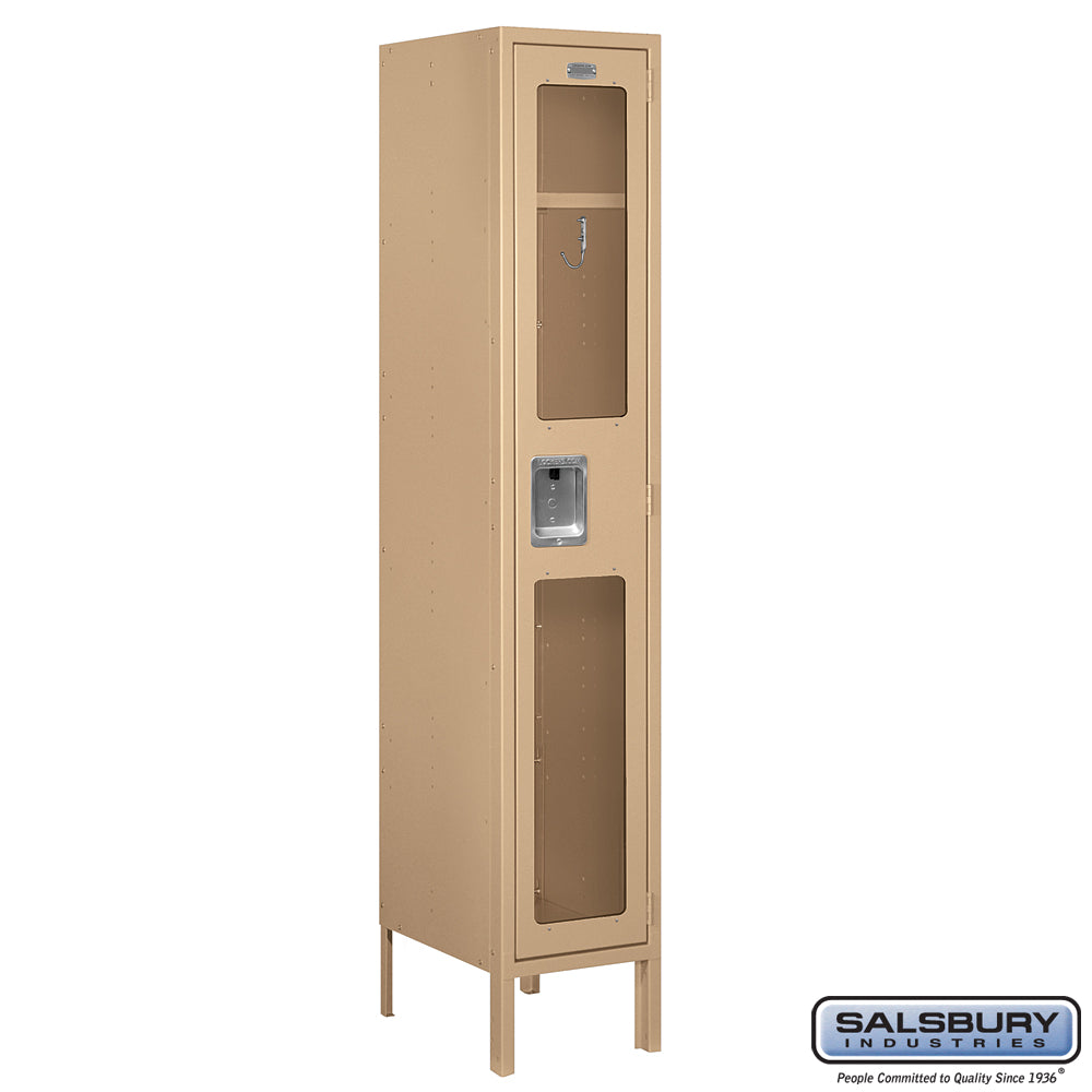 12" Wide Single Tier See-Through Metal Locker - 1 Wide - 5 Feet High - 15 Inches Deep - Tan - Unassembled