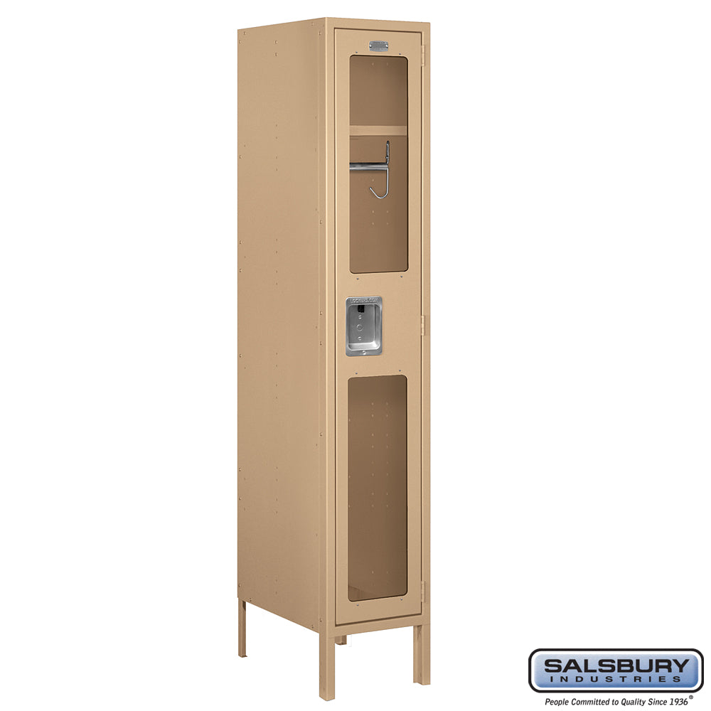 12" Wide Single Tier See-Through Metal Locker - 1 Wide - 5 Feet High - 18 Inches Deep - Tan - Assembled