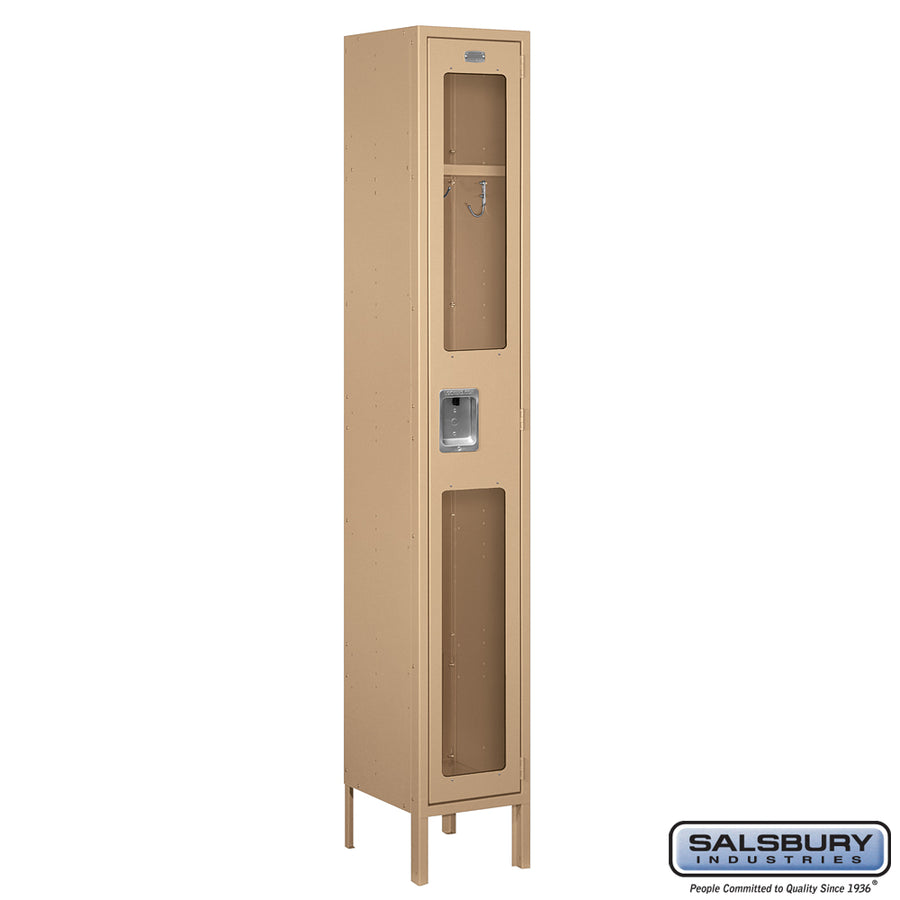 12" Wide Single Tier See-Through Metal Locker - 1 Wide - 6 Feet High - 12 Inches Deep - Tan - Assembled