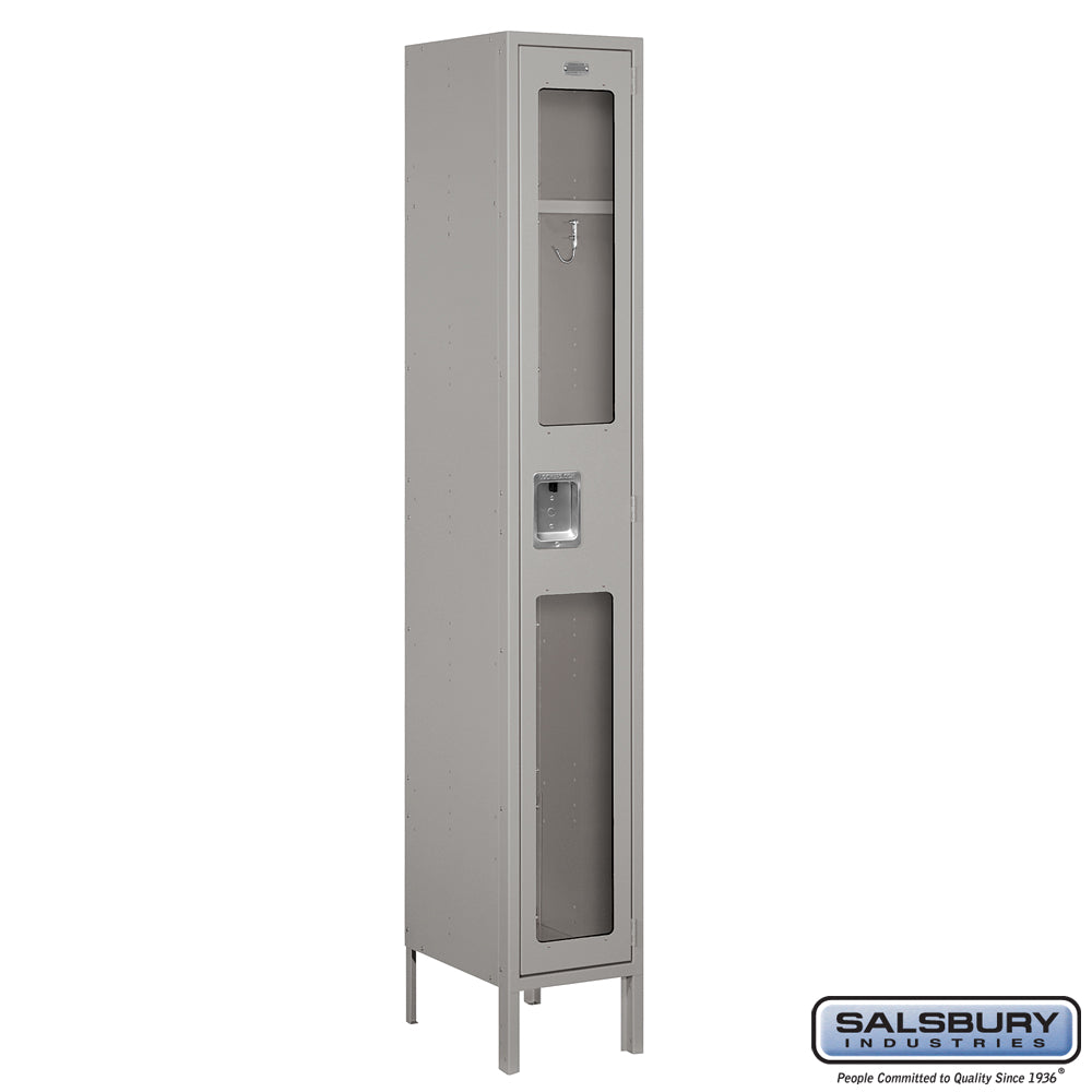 12" Wide Single Tier See-Through Metal Locker - 1 Wide - 6 Feet High - 15 Inches Deep - Gray - Unassembled