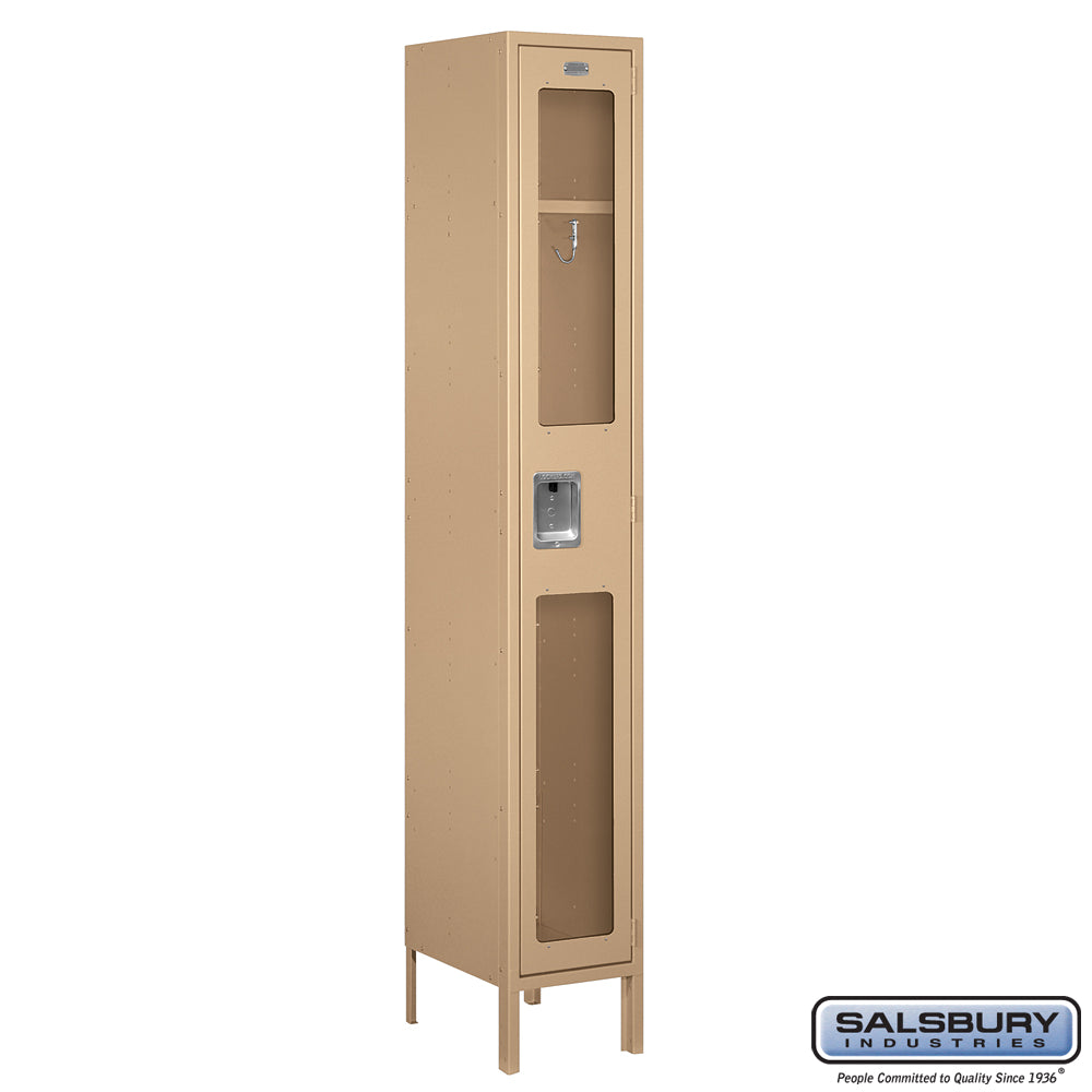 12" Wide Single Tier See-Through Metal Locker - 1 Wide - 6 Feet High - 15 Inches Deep - Tan - Assembled