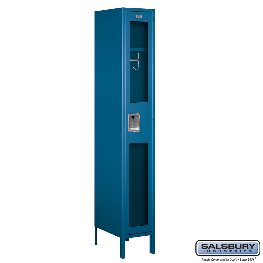 12" Wide Single Tier See-Through Metal Locker - 1 Wide - 6 Feet High - 18 Inches Deep - Blue - Unassembled