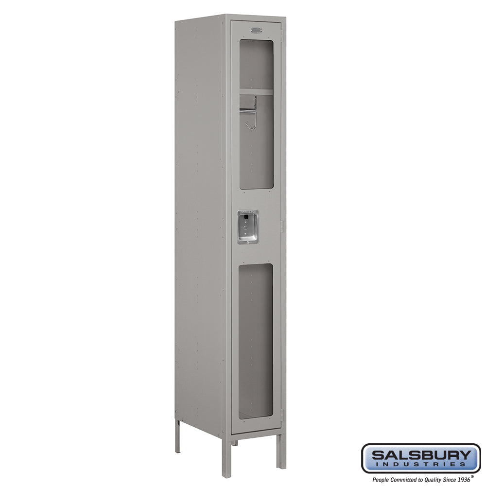 12" Wide Single Tier See-Through Metal Locker - 1 Wide - 6 Feet High - 18 Inches Deep - Gray - Assembled