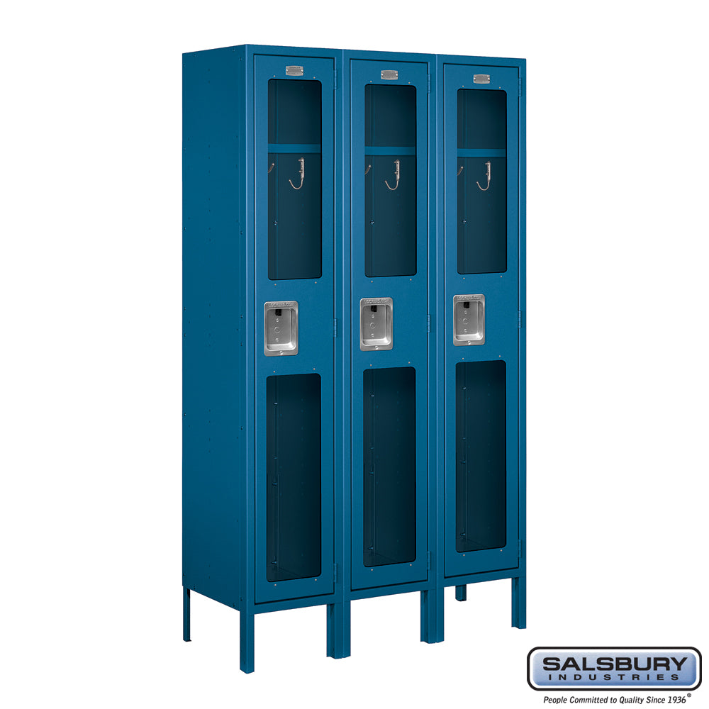 12" Wide Single Tier See-Through Metal Locker - 3 Wide - 5 Feet High - 12 Inches Deep - Blue - Unassembled