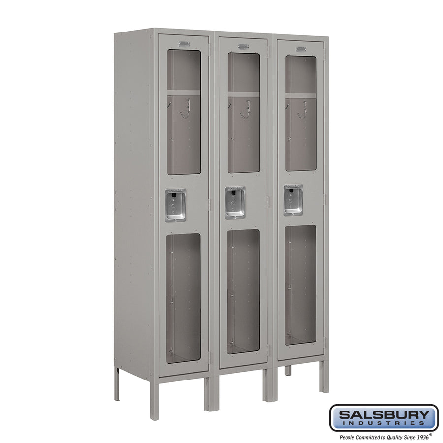 12" Wide Single Tier See-Through Metal Locker - 3 Wide - 5 Feet High - 12 Inches Deep - Gray - Unassembled