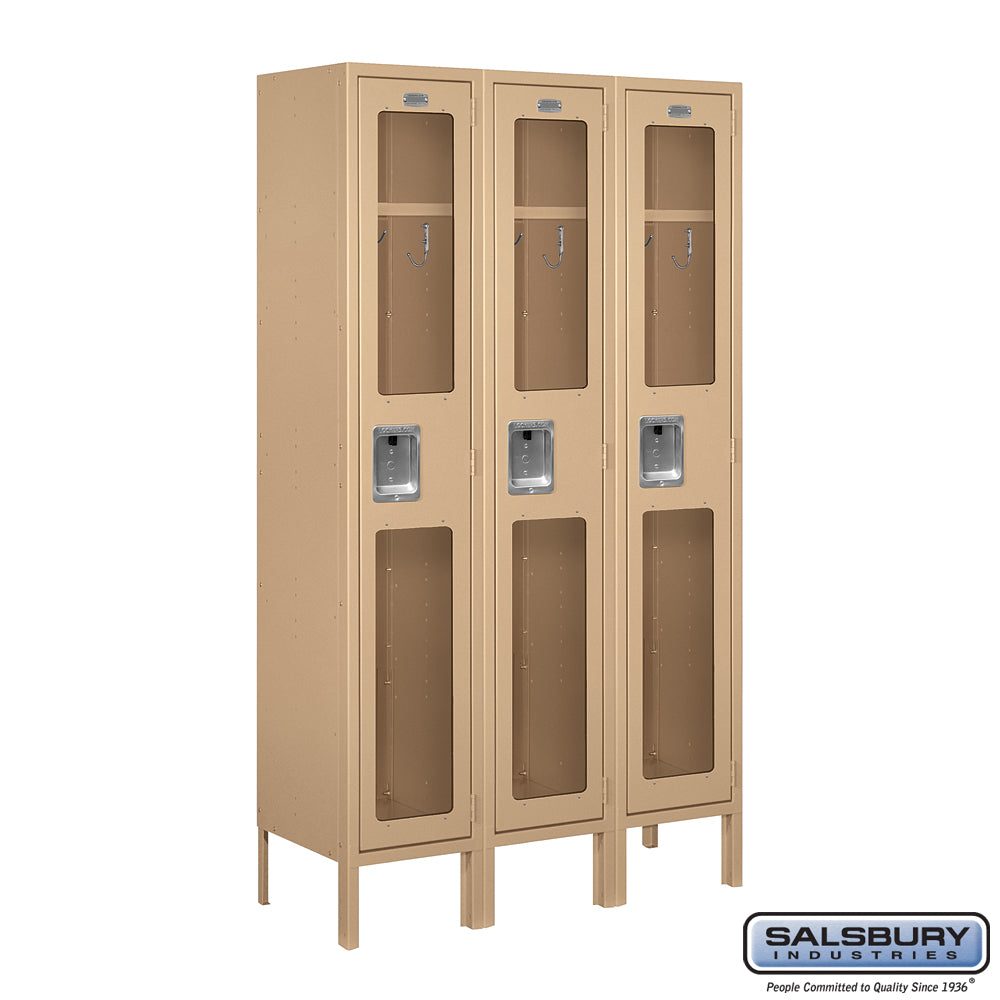 12" Wide Single Tier See-Through Metal Locker - 3 Wide - 5 Feet High - 12 Inches Deep - Tan - Unassembled