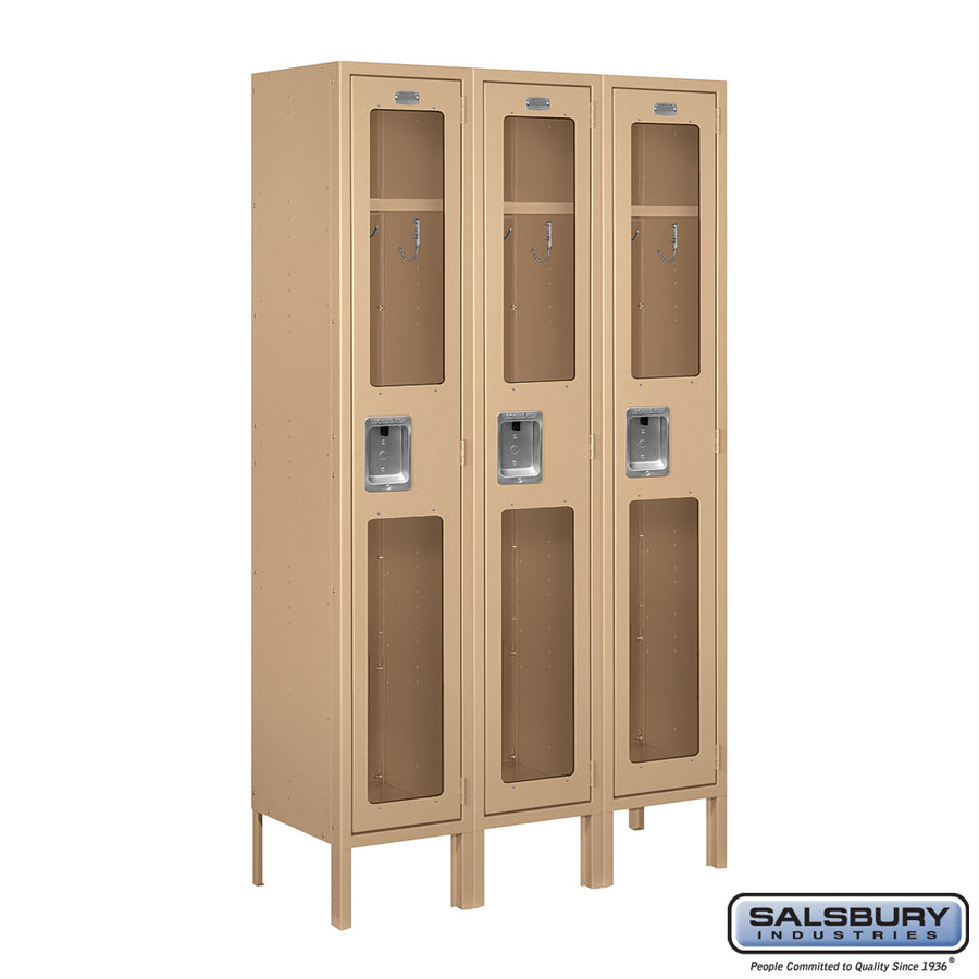 12" Wide Single Tier See-Through Metal Locker - 3 Wide - 5 Feet High - 12 Inches Deep - Tan - Unassembled