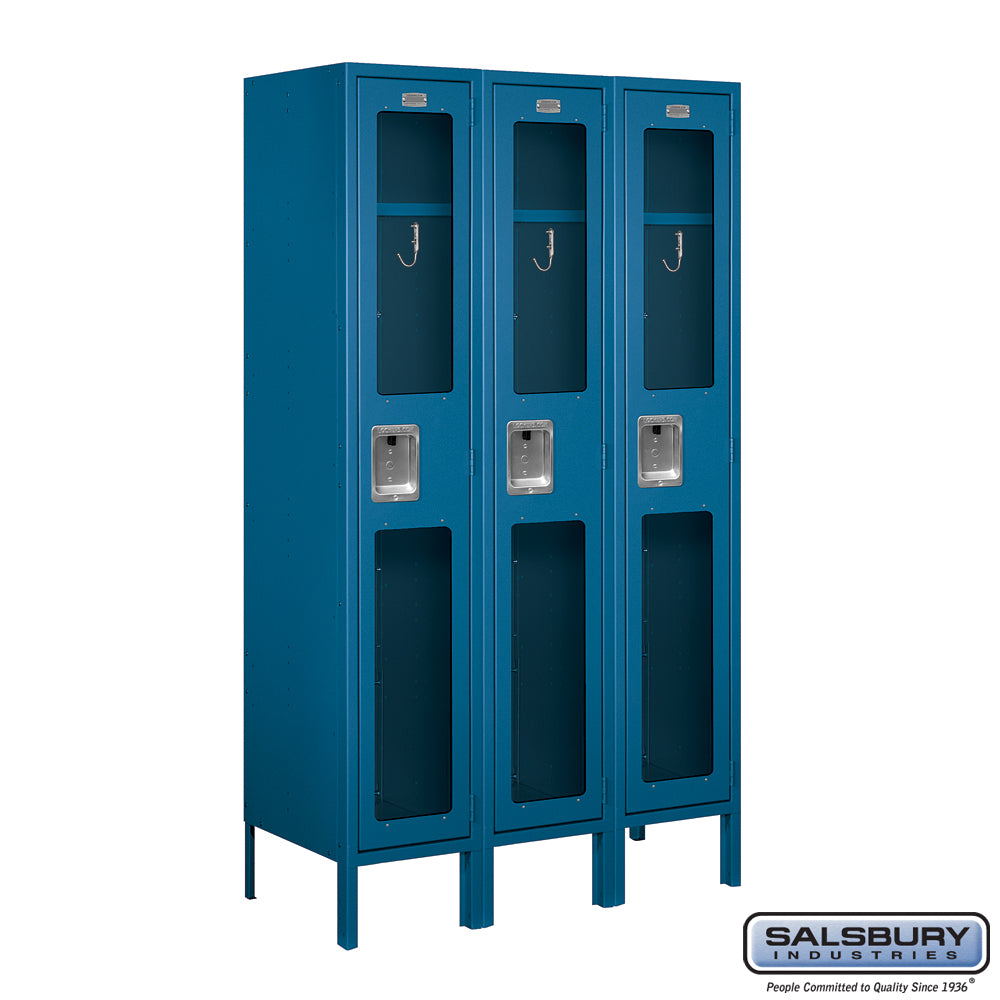 12" Wide Single Tier See-Through Metal Locker - 3 Wide - 5 Feet High - 15 Inches Deep - Blue - Assembled