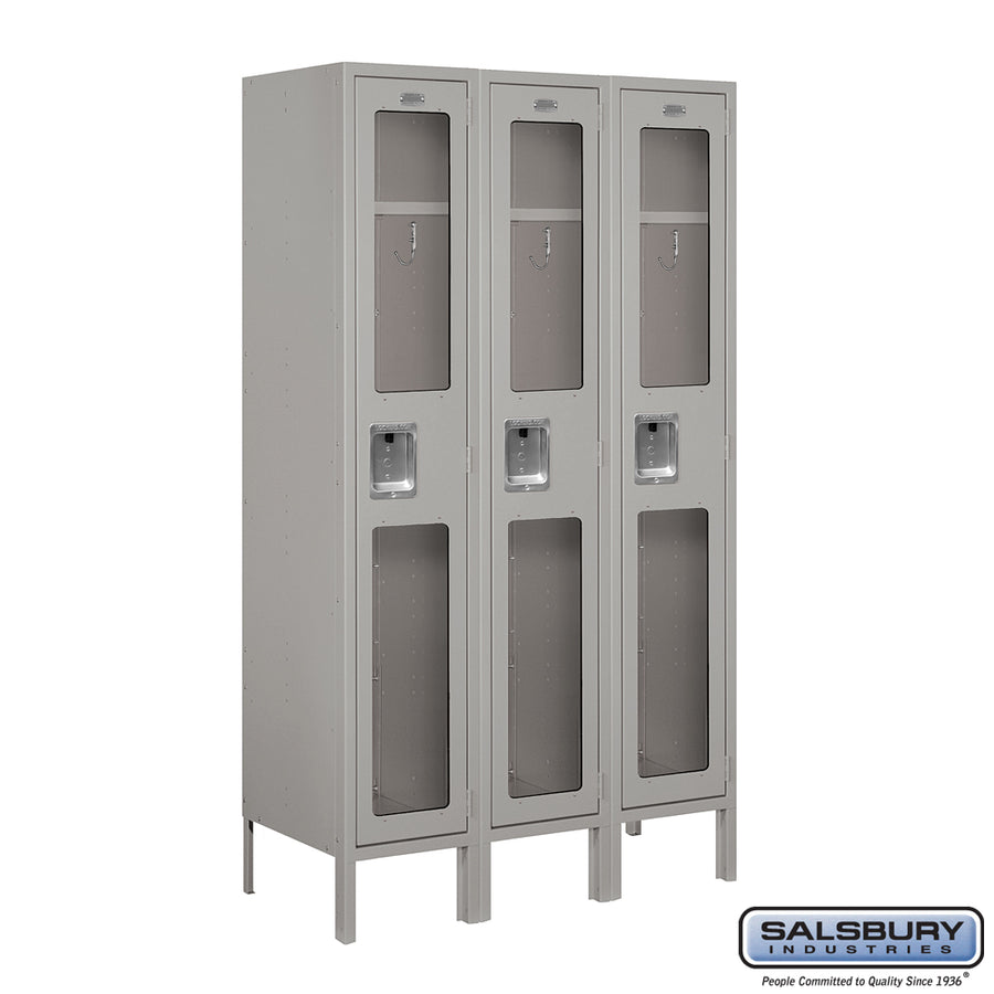 12" Wide Single Tier See-Through Metal Locker - 3 Wide - 5 Feet High - 15 Inches Deep - Gray - Assembled