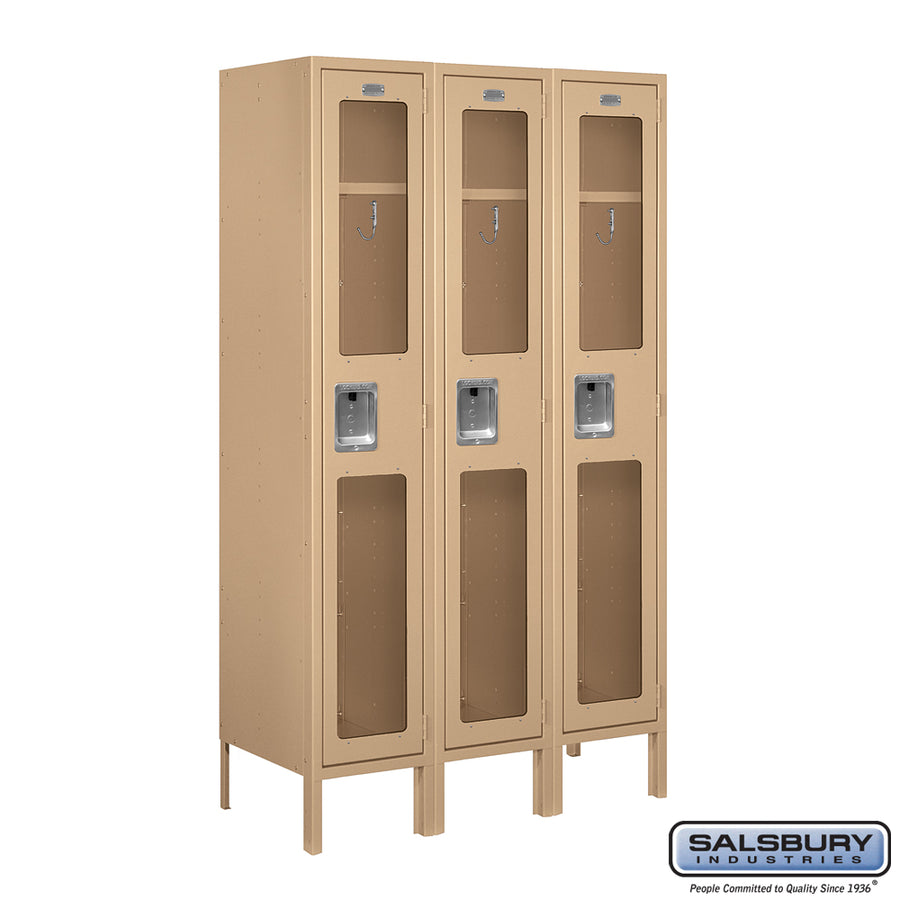 12" Wide Single Tier See-Through Metal Locker - 3 Wide - 5 Feet High - 15 Inches Deep - Tan - Assembled