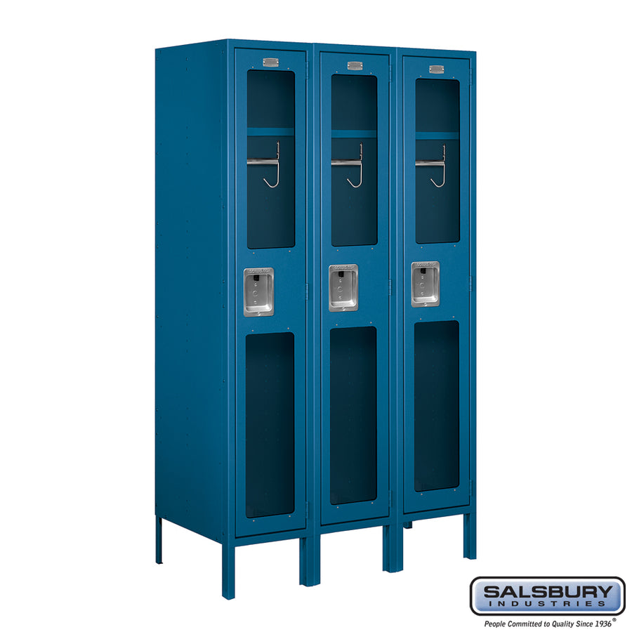 12" Wide Single Tier See-Through Metal Locker - 3 Wide - 5 Feet High - 18 Inches Deep - Blue - Assembled