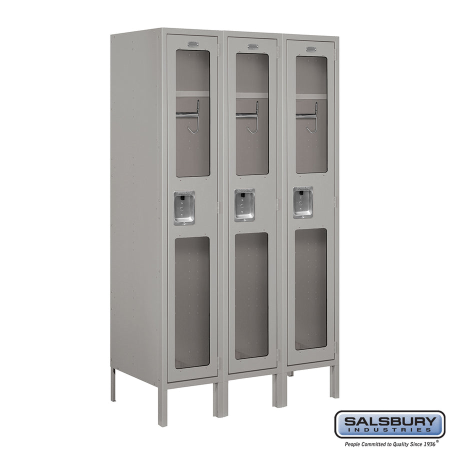12" Wide Single Tier See-Through Metal Locker - 3 Wide - 5 Feet High - 18 Inches Deep - Gray - Unassembled