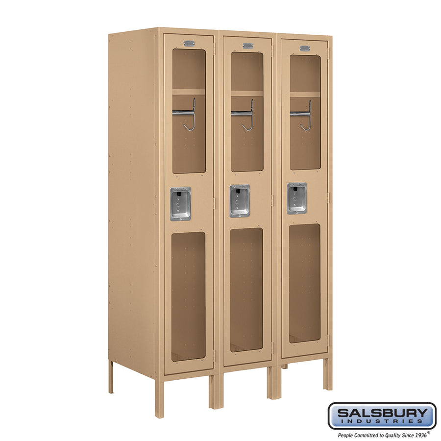 12" Wide Single Tier See-Through Metal Locker - 3 Wide - 5 Feet High - 18 Inches Deep - Tan - Unassembled