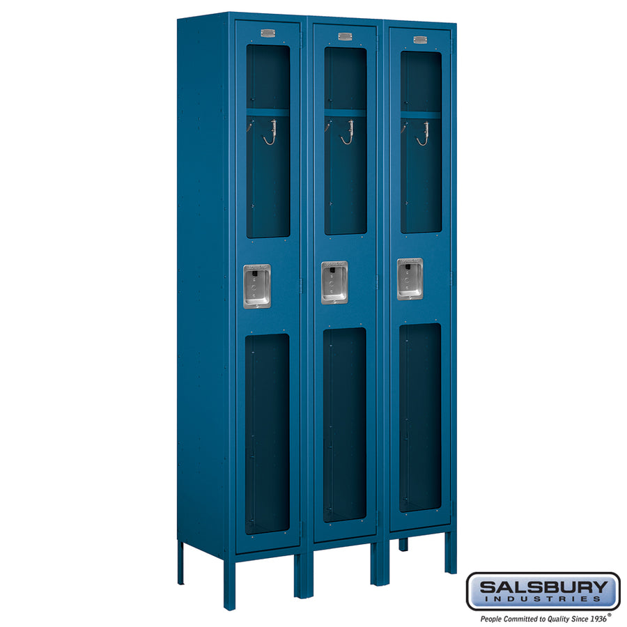 12" Wide Single Tier See-Through Metal Locker - 3 Wide - 6 Feet High - 12 Inches Deep - Blue - Unassembled