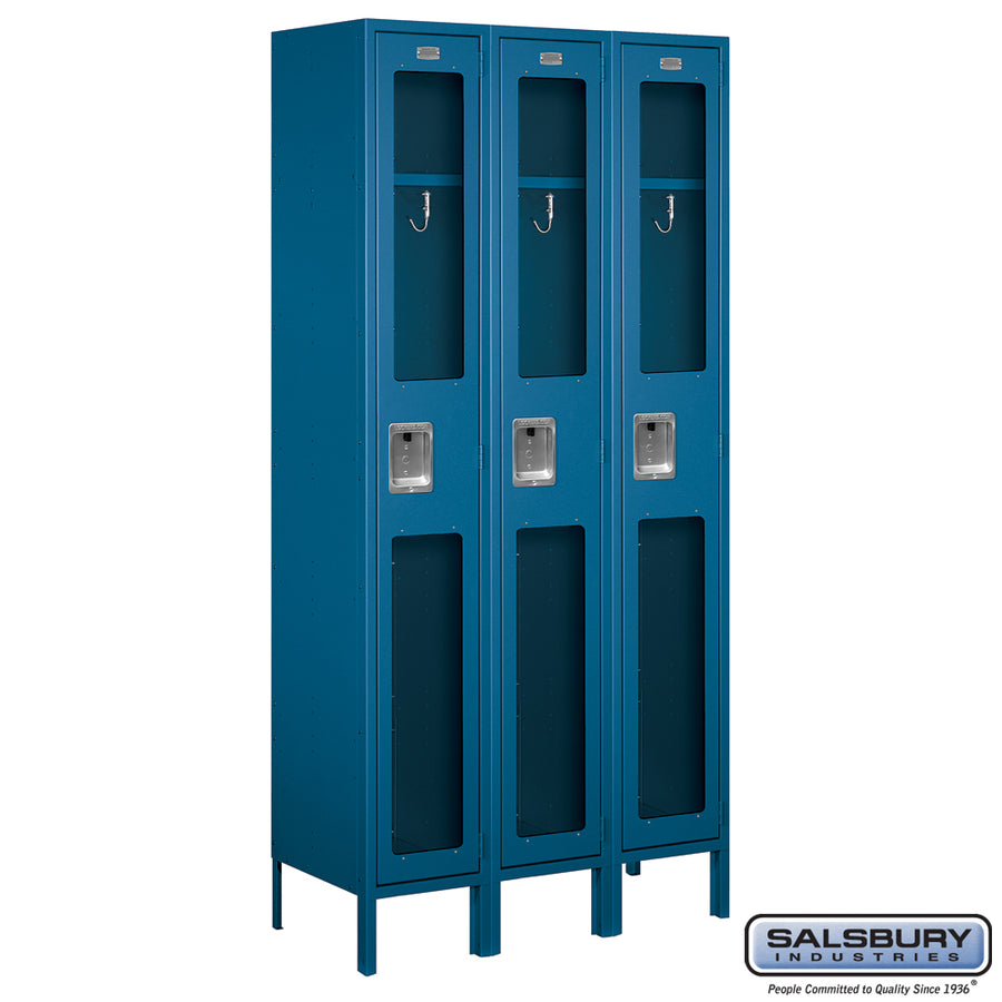 12" Wide Single Tier See-Through Metal Locker - 3 Wide - 6 Feet High - 15 Inches Deep - Blue - Unassembled