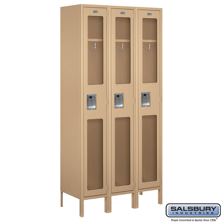 12" Wide Single Tier See-Through Metal Locker - 3 Wide - 6 Feet High - 15 Inches Deep - Tan - Assembled