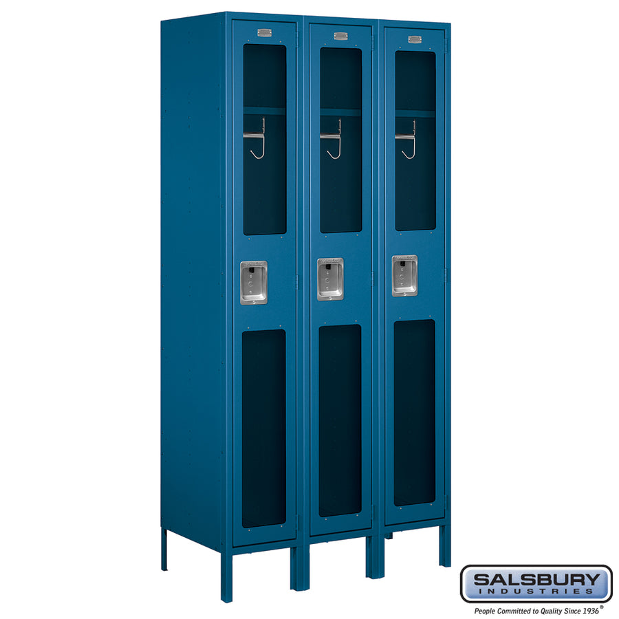 12" Wide Single Tier See-Through Metal Locker - 3 Wide - 6 Feet High - 18 Inches Deep - Blue - Assembled