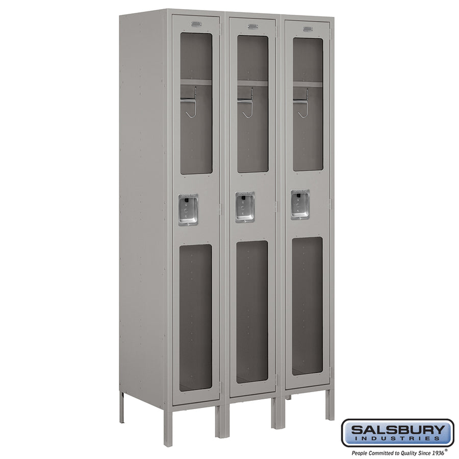 12" Wide Single Tier See-Through Metal Locker - 3 Wide - 6 Feet High - 18 Inches Deep - Gray - Unassembled