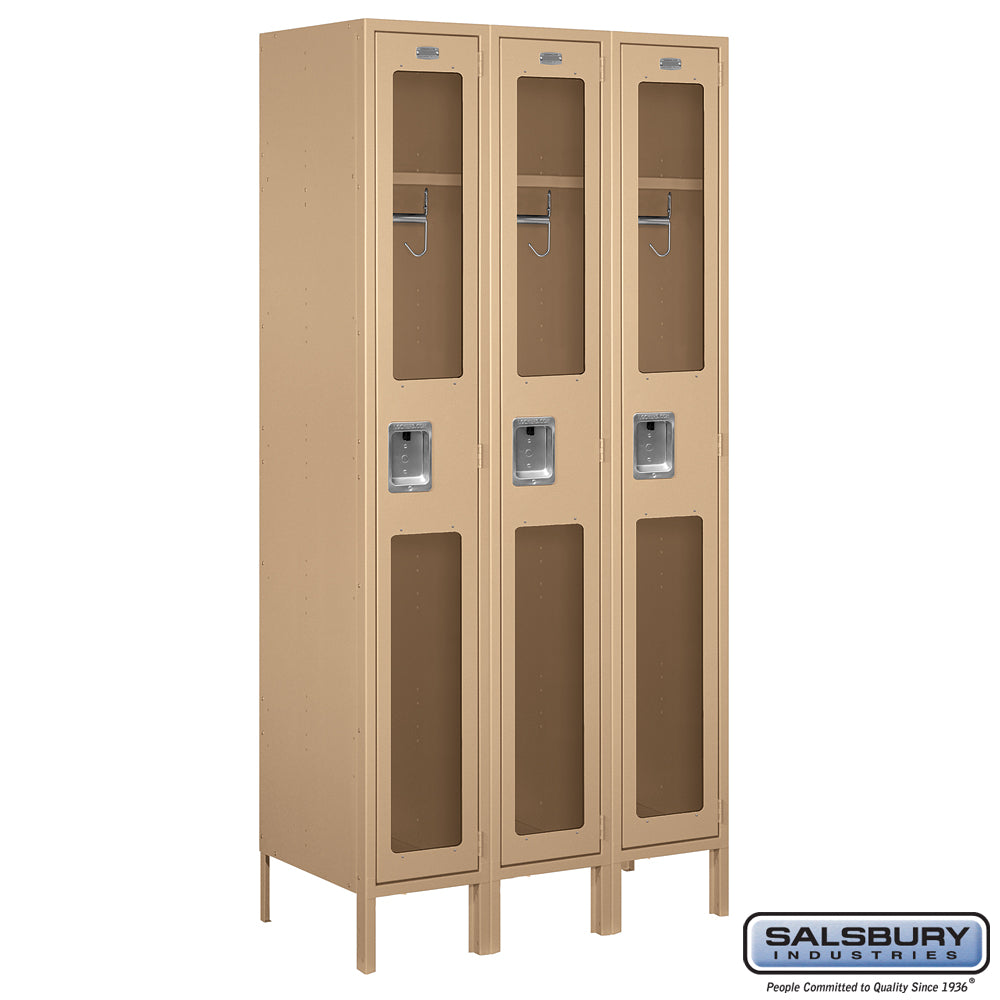 12" Wide Single Tier See-Through Metal Locker - 3 Wide - 6 Feet High - 18 Inches Deep - Tan - Unassembled