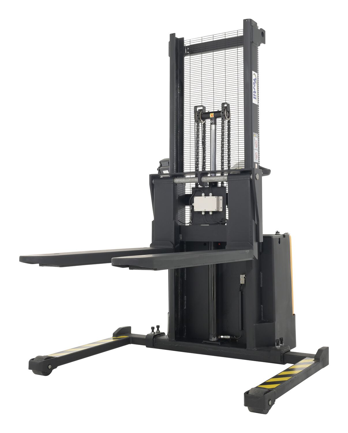 Steel Adjustable Powered Lift Stacker With Scale 62 In. Raised Height 2,000 Lb. Capacity Black / Yellow