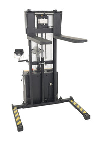 Thumbnail for Steel Adjustable Powered Lift Stacker With Scale 62 In. Raised Height 2,000 Lb. Capacity Black / Yellow