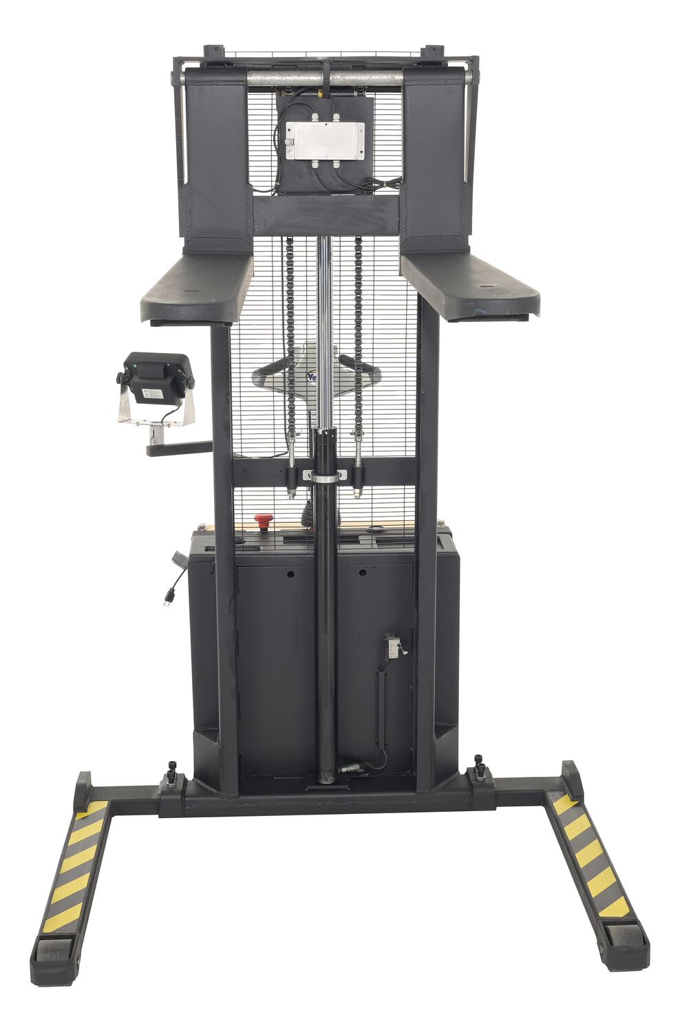 Steel Adjustable Powered Lift Stacker With Scale 62 In. Raised Height 2,000 Lb. Capacity Black / Yellow