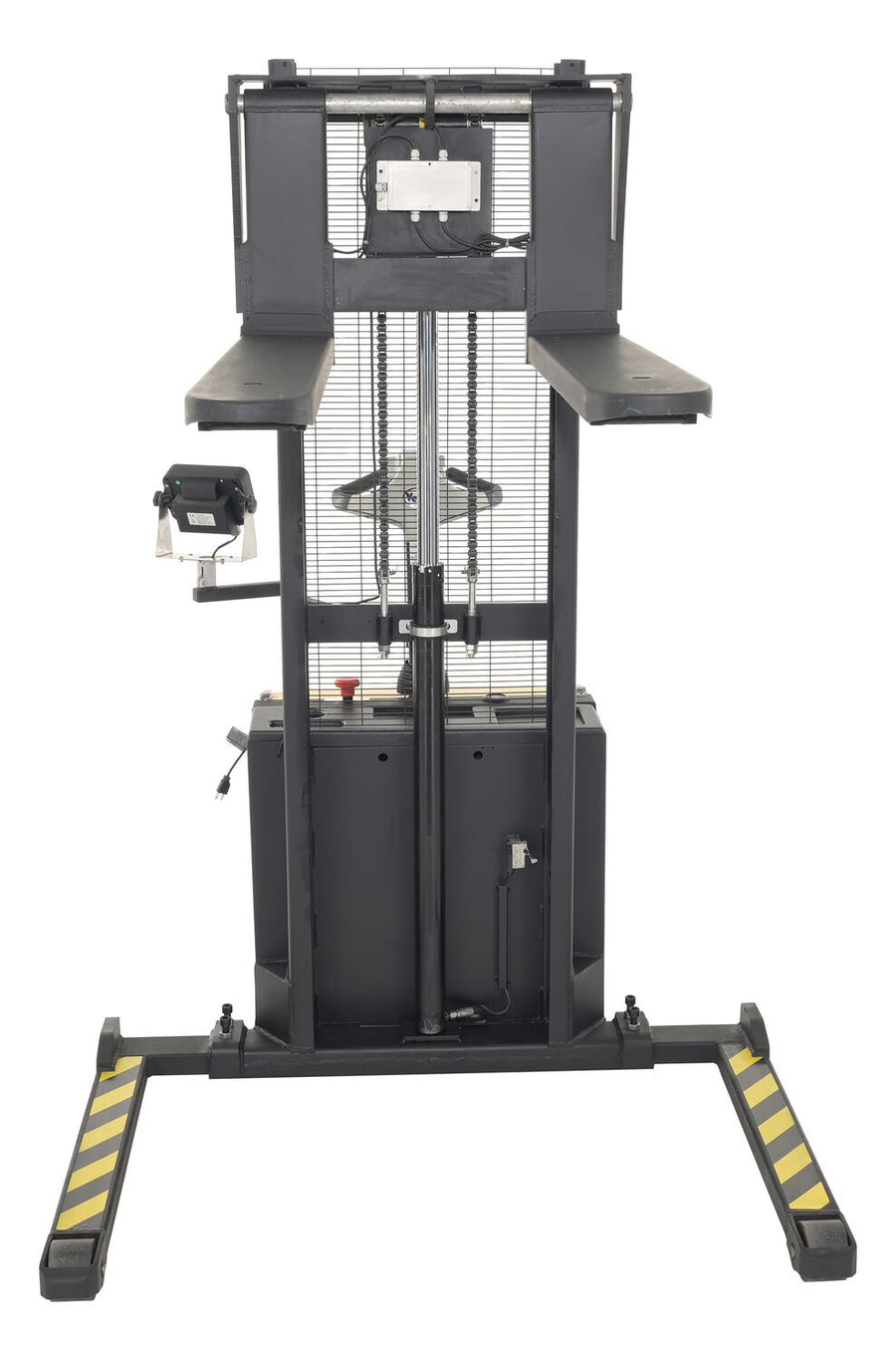 Steel Adjustable Powered Lift Stacker With Scale 62 In. Raised Height 2,000 Lb. Capacity Black / Yellow