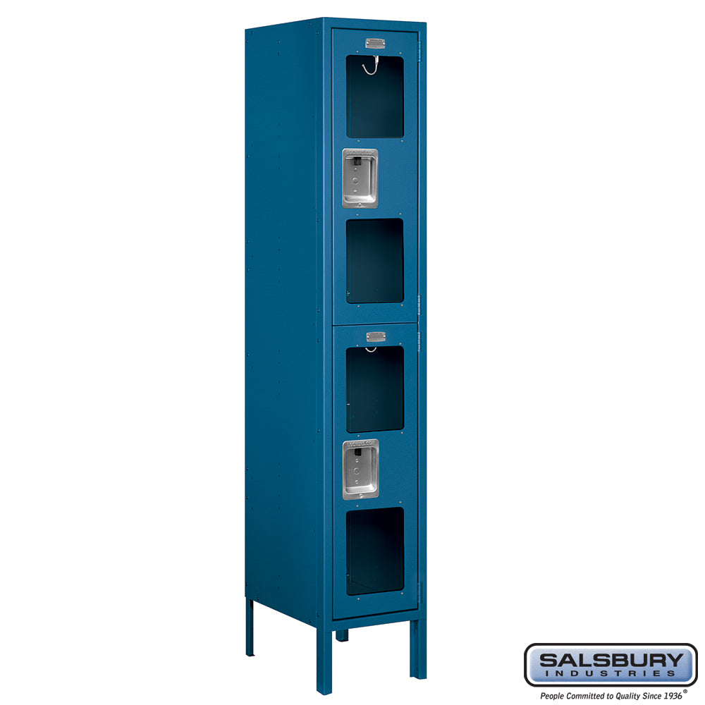 12" Wide Double Tier See-Through Metal Locker - 1 Wide - 5 Feet High - 15 Inches Deep - Blue - Unassembled