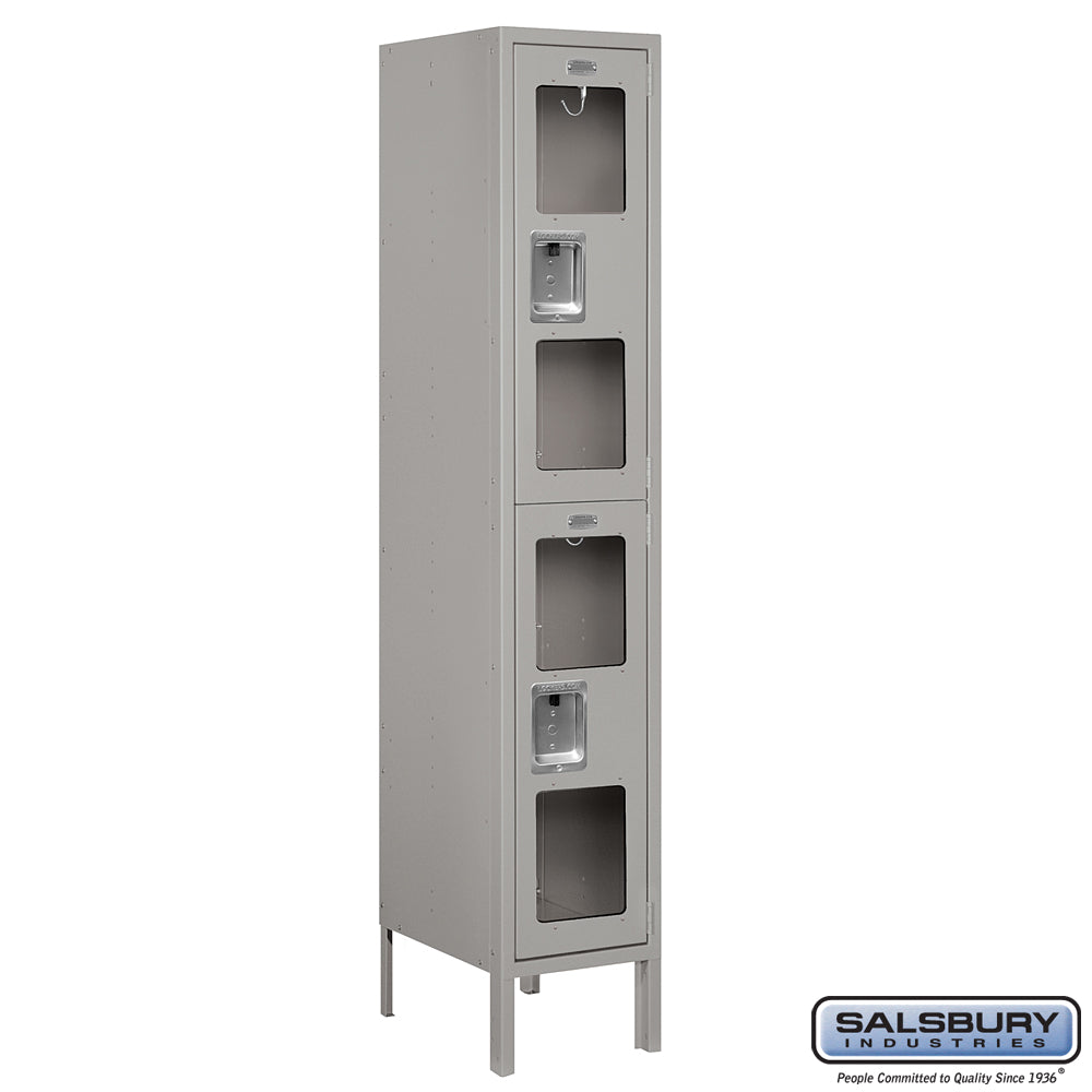 12" Wide Double Tier See-Through Metal Locker - 1 Wide - 5 Feet High - 15 Inches Deep - Gray - Assembled