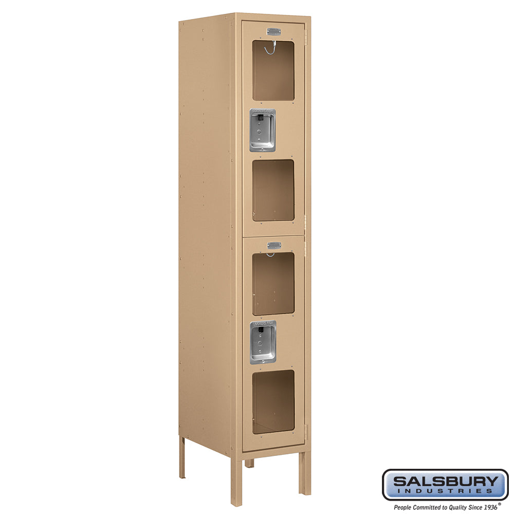 12" Wide Double Tier See-Through Metal Locker - 1 Wide - 5 Feet High - 15 Inches Deep - Tan - Assembled