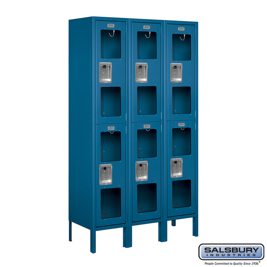 12" Wide Double Tier See-Through Metal Locker - 3 Wide - 5 Feet High - 12 Inches Deep - Blue - Unassembled