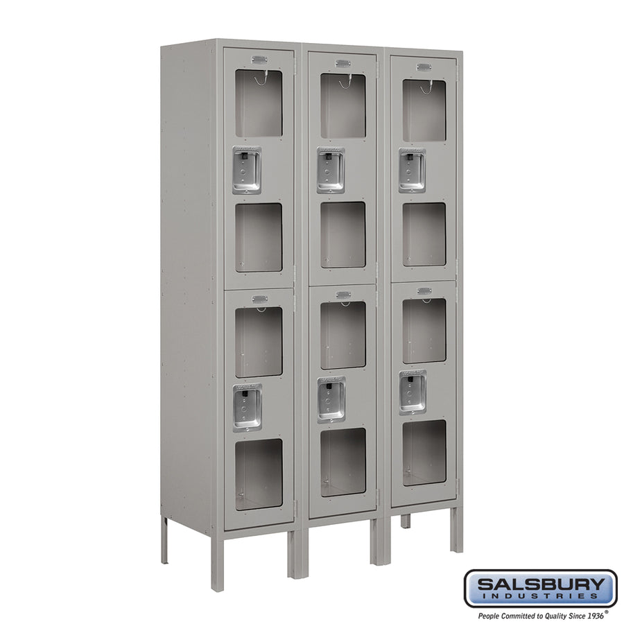 12" Wide Double Tier See-Through Metal Locker - 3 Wide - 5 Feet High - 12 Inches Deep - Gray - Assembled