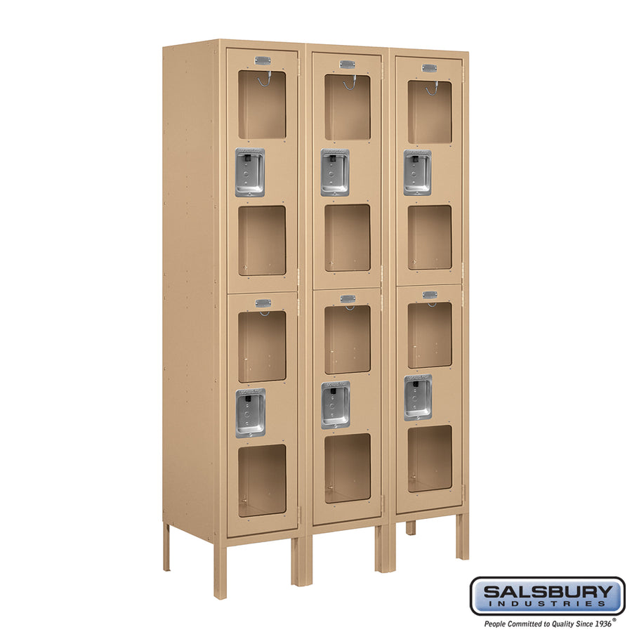 12" Wide Double Tier See-Through Metal Locker - 3 Wide - 5 Feet High - 12 Inches Deep - Tan - Unassembled