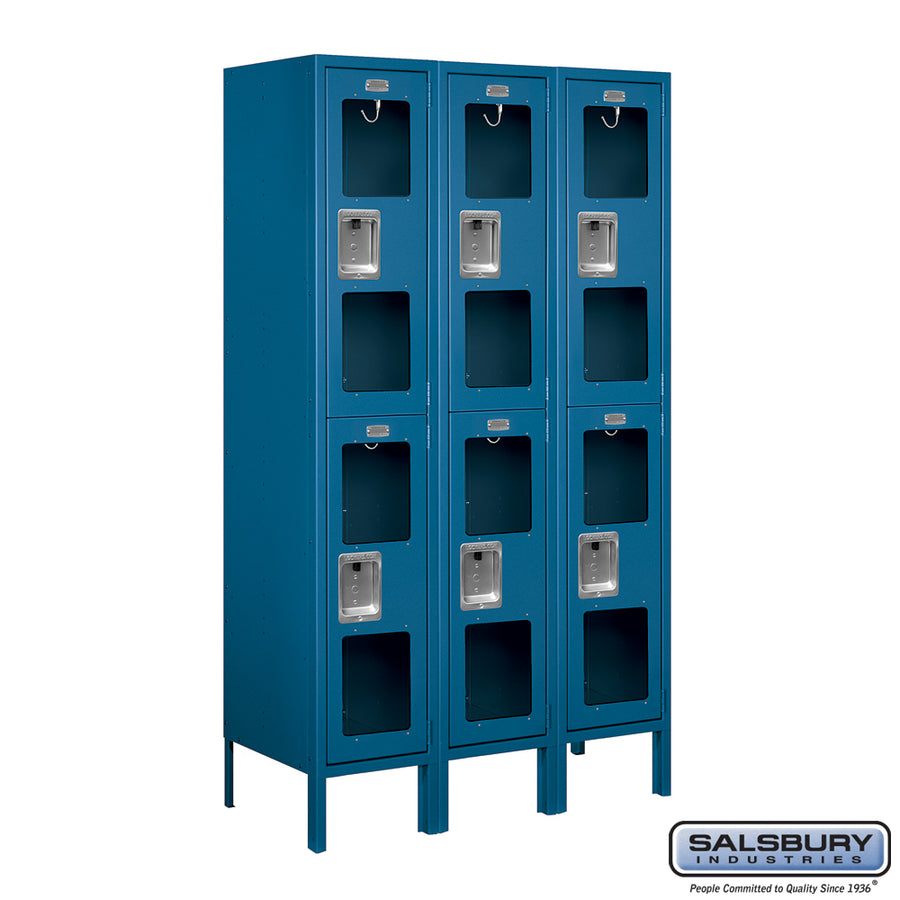 12" Wide Double Tier See-Through Metal Locker - 3 Wide - 5 Feet High - 15 Inches Deep - Blue - Unassembled