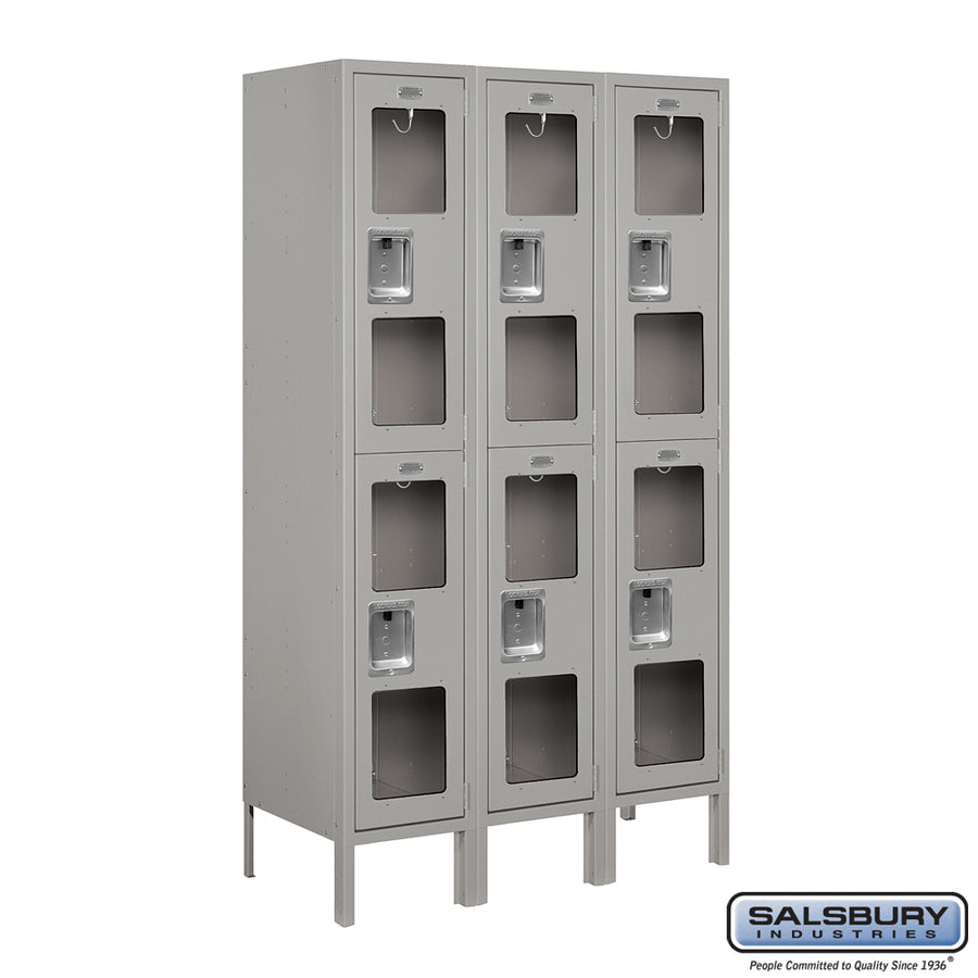 12" Wide Double Tier See-Through Metal Locker - 3 Wide - 5 Feet High - 15 Inches Deep - Gray - Unassembled