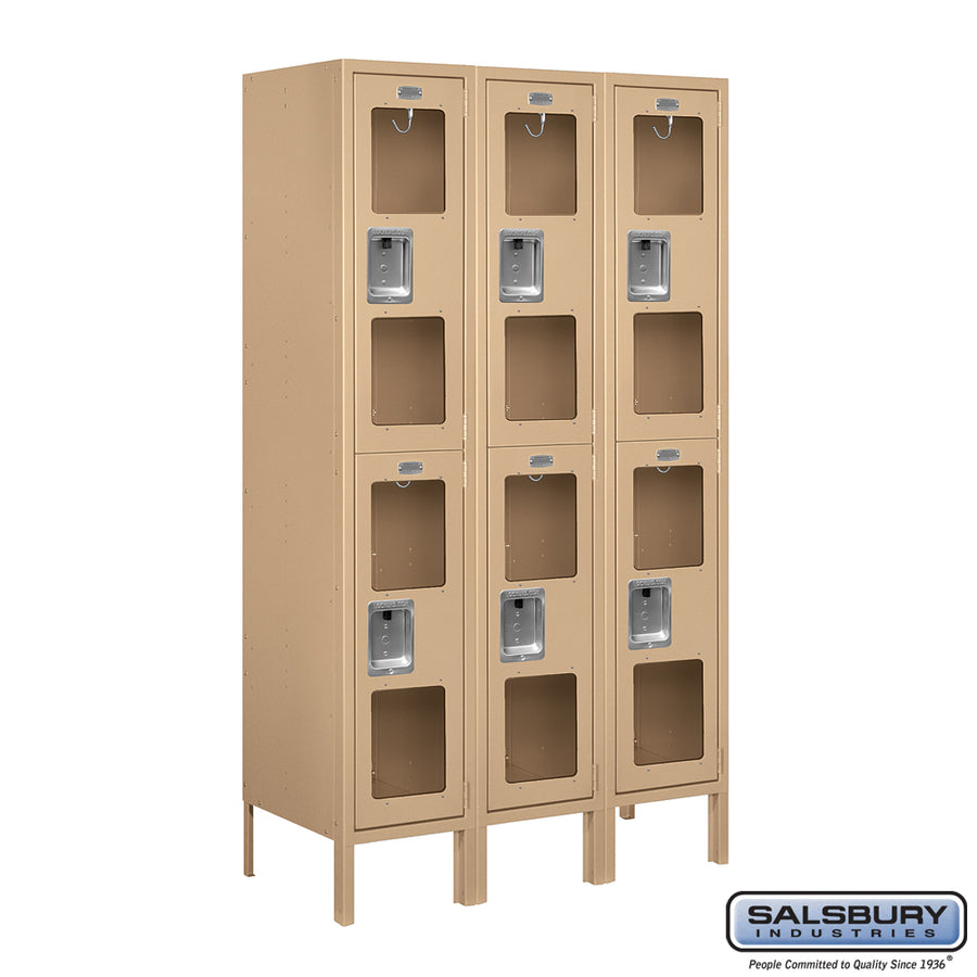 12" Wide Double Tier See-Through Metal Locker - 3 Wide - 5 Feet High - 15 Inches Deep - Tan - Unassembled
