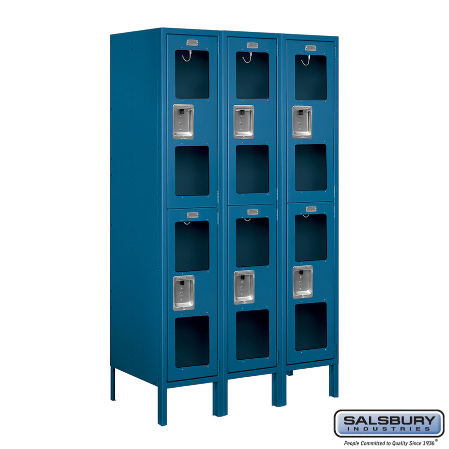 12" Wide Double Tier See-Through Metal Locker - 3 Wide - 5 Feet High - 18 Inches Deep - Blue - Unassembled