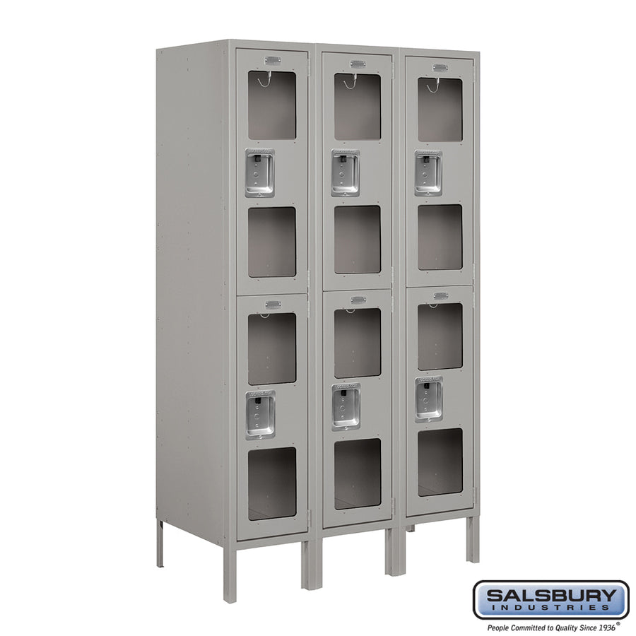 12" Wide Double Tier See-Through Metal Locker - 3 Wide - 5 Feet High - 18 Inches Deep - Gray - Unassembled