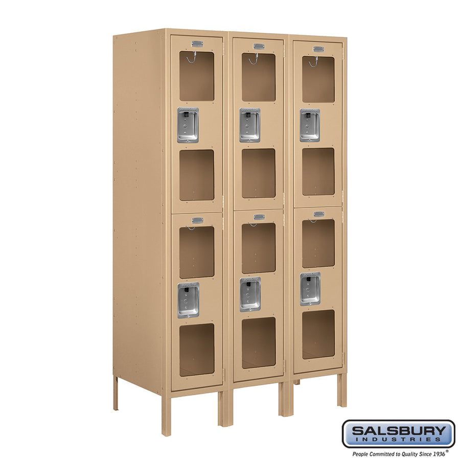 12" Wide Double Tier See-Through Metal Locker - 3 Wide - 5 Feet High - 18 Inches Deep - Tan - Unassembled