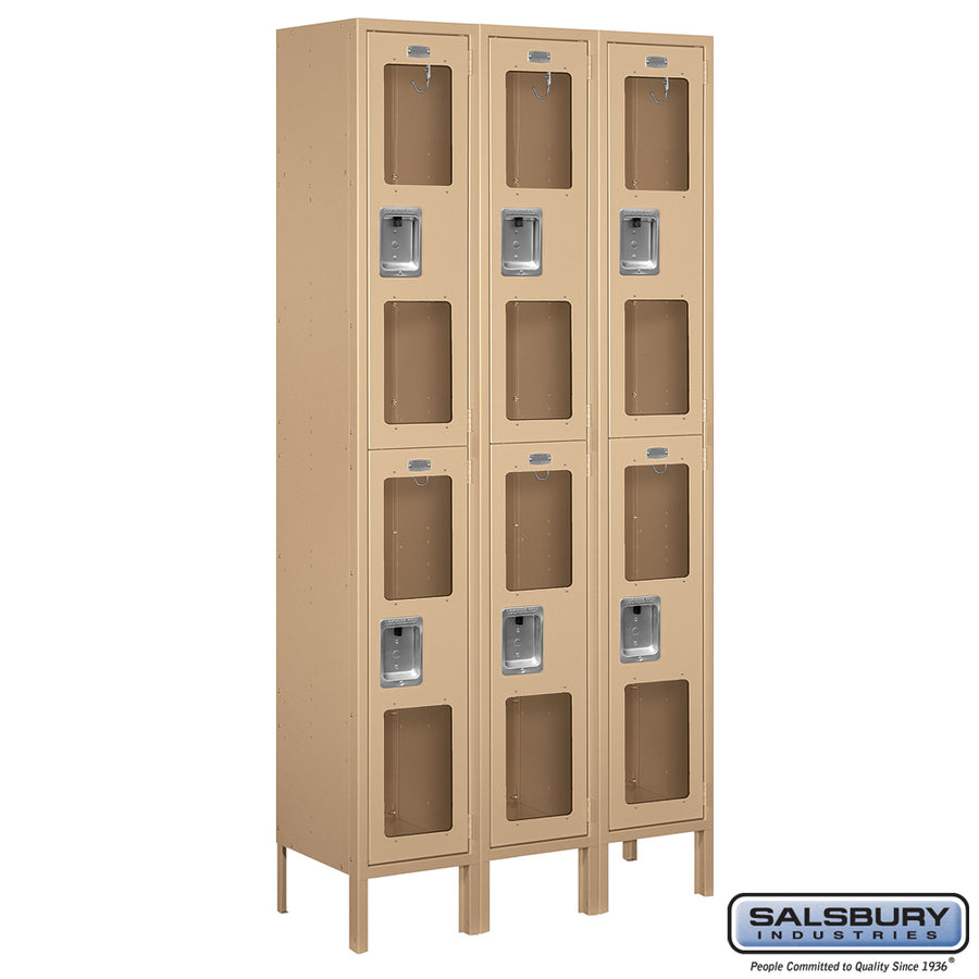 12" Wide Double Tier See-Through Metal Locker - 3 Wide - 6 Feet High - 12 Inches Deep - Tan - Unassembled