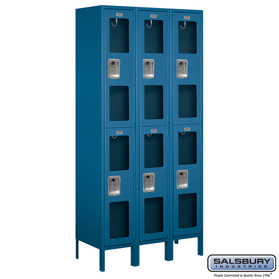 12" Wide Double Tier See-Through Metal Locker - 3 Wide - 6 Feet High - 15 Inches Deep - Blue - Unassembled