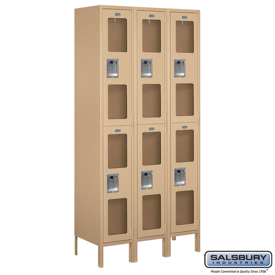 12" Wide Double Tier See-Through Metal Locker - 3 Wide - 6 Feet High - 15 Inches Deep - Tan - Unassembled