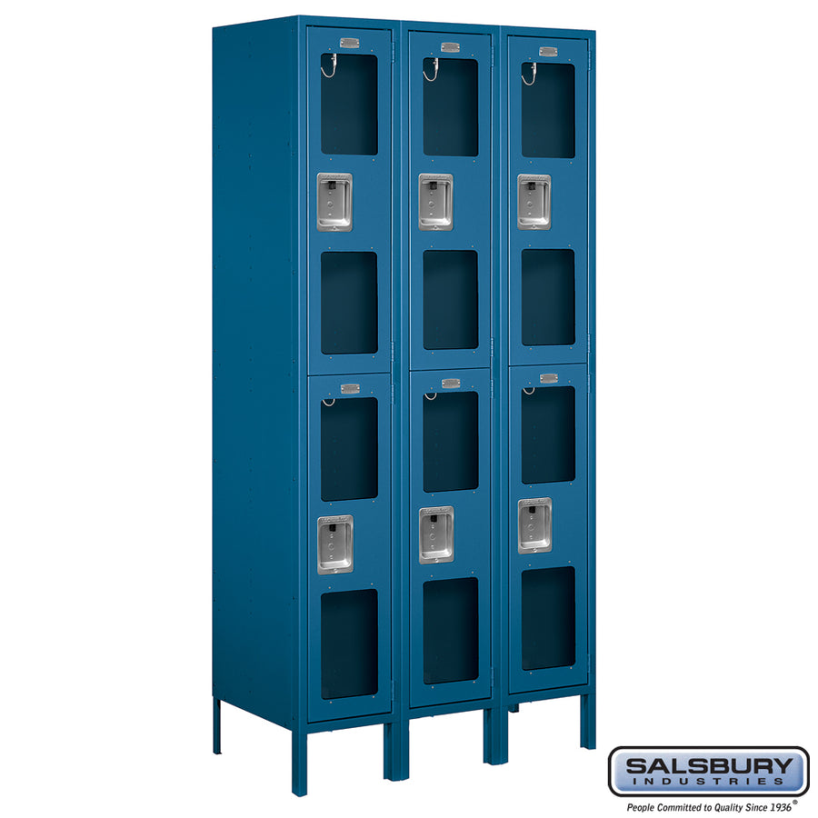 12" Wide Double Tier See-Through Metal Locker - 3 Wide - 6 Feet High - 18 Inches Deep - Blue - Unassembled