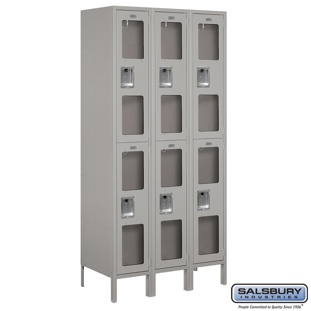 12" Wide Double Tier See-Through Metal Locker - 3 Wide - 6 Feet High - 18 Inches Deep - Gray - Assembled