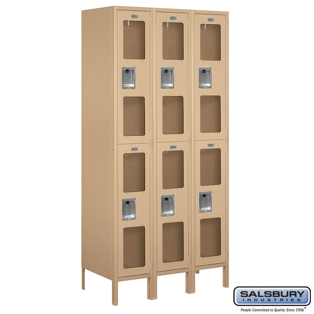 12" Wide Double Tier See-Through Metal Locker - 3 Wide - 6 Feet High - 18 Inches Deep - Tan - Assembled