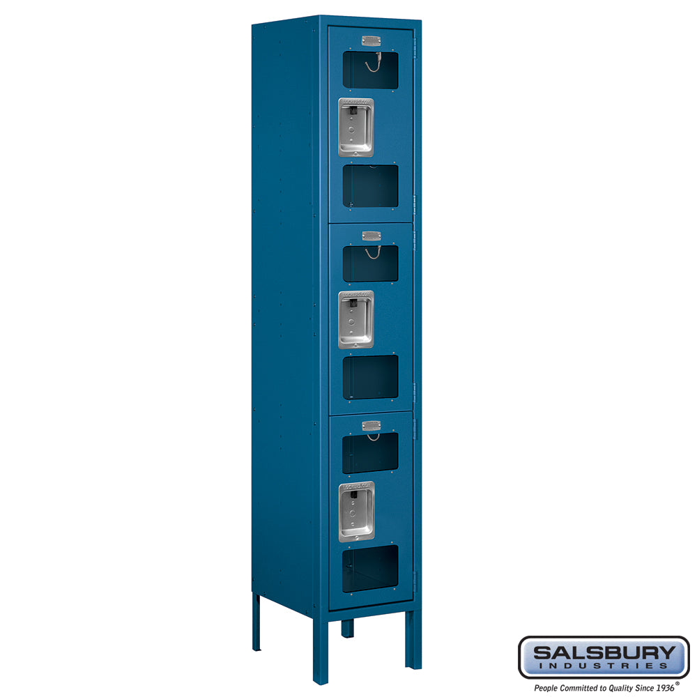 12" Wide Triple Tier See-Through Metal Locker - 1 Wide - 5 Feet High - 12 Inches Deep - Blue - Unassembled