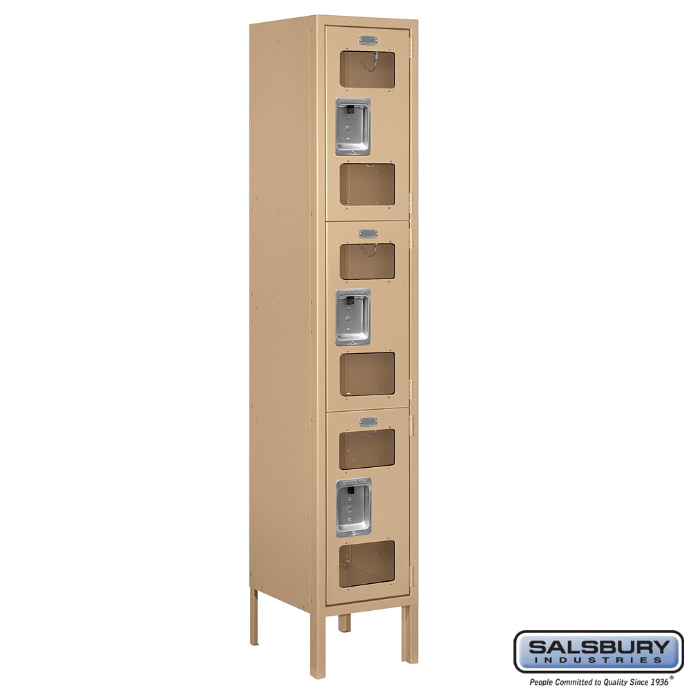 12" Wide Triple Tier See-Through Metal Locker - 1 Wide - 5 Feet High - 12 Inches Deep - Tan - Assembled