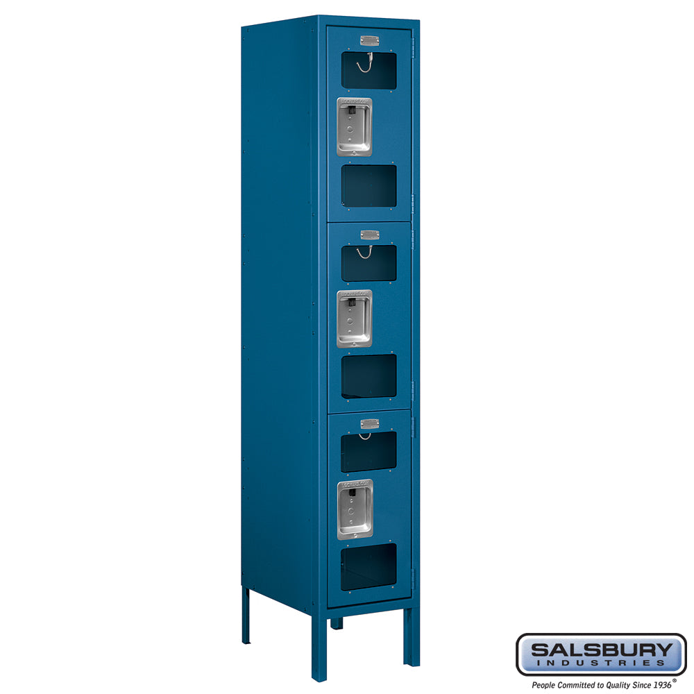 12" Wide Triple Tier See-Through Metal Locker - 1 Wide - 5 Feet High - 15 Inches Deep - Blue - Unassembled