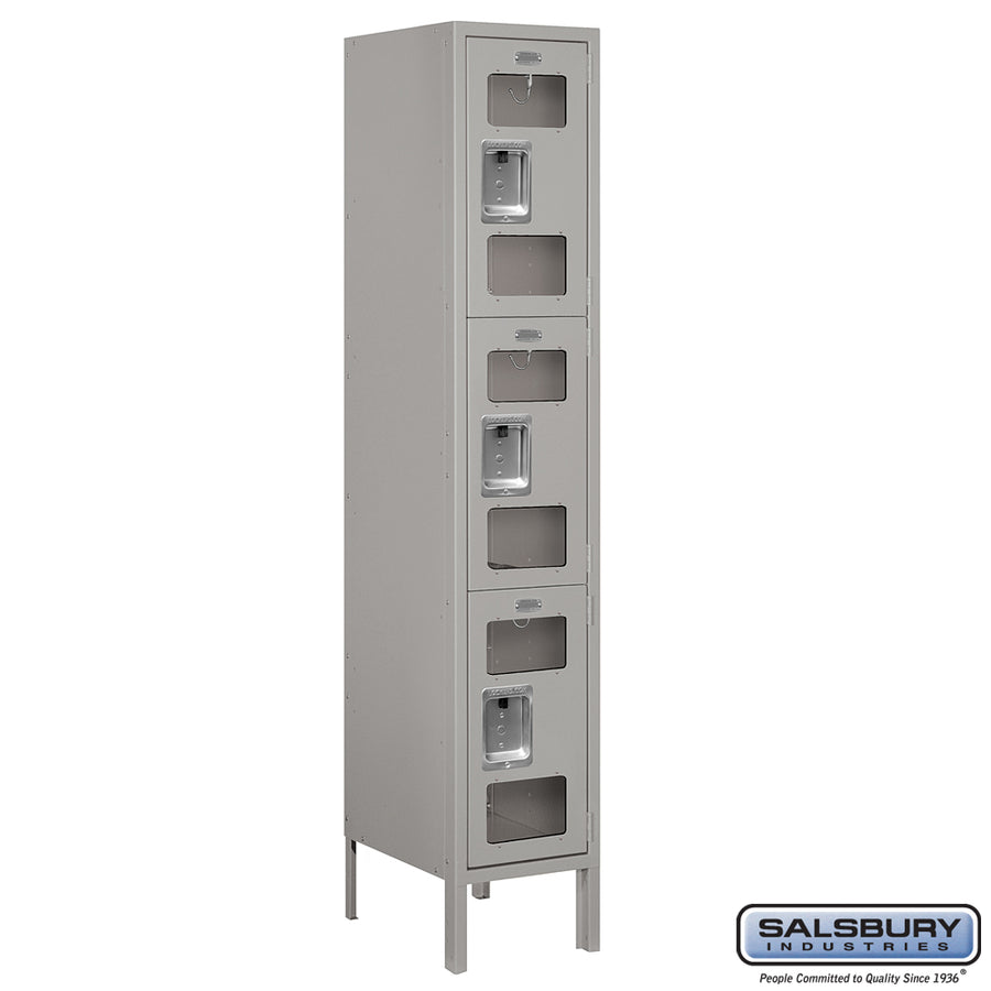 12" Wide Triple Tier See-Through Metal Locker - 1 Wide - 5 Feet High - 15 Inches Deep - Gray - Unassembled