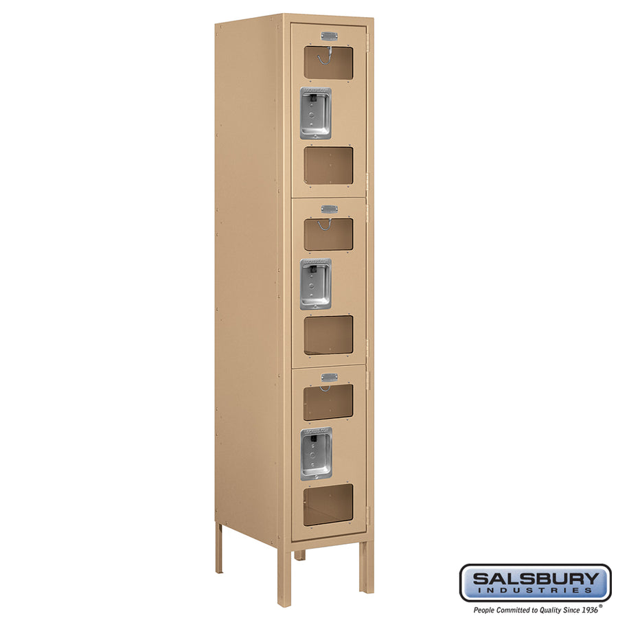 12" Wide Triple Tier See-Through Metal Locker - 1 Wide - 5 Feet High - 15 Inches Deep - Tan - Unassembled